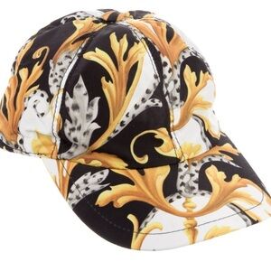 Versace Kids Hat with Black and Gold Baroque Design